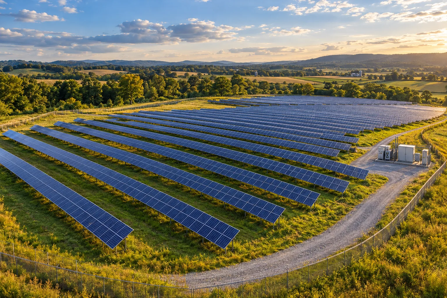 AI concept of a ground-mounted solar farm for developers and landowners